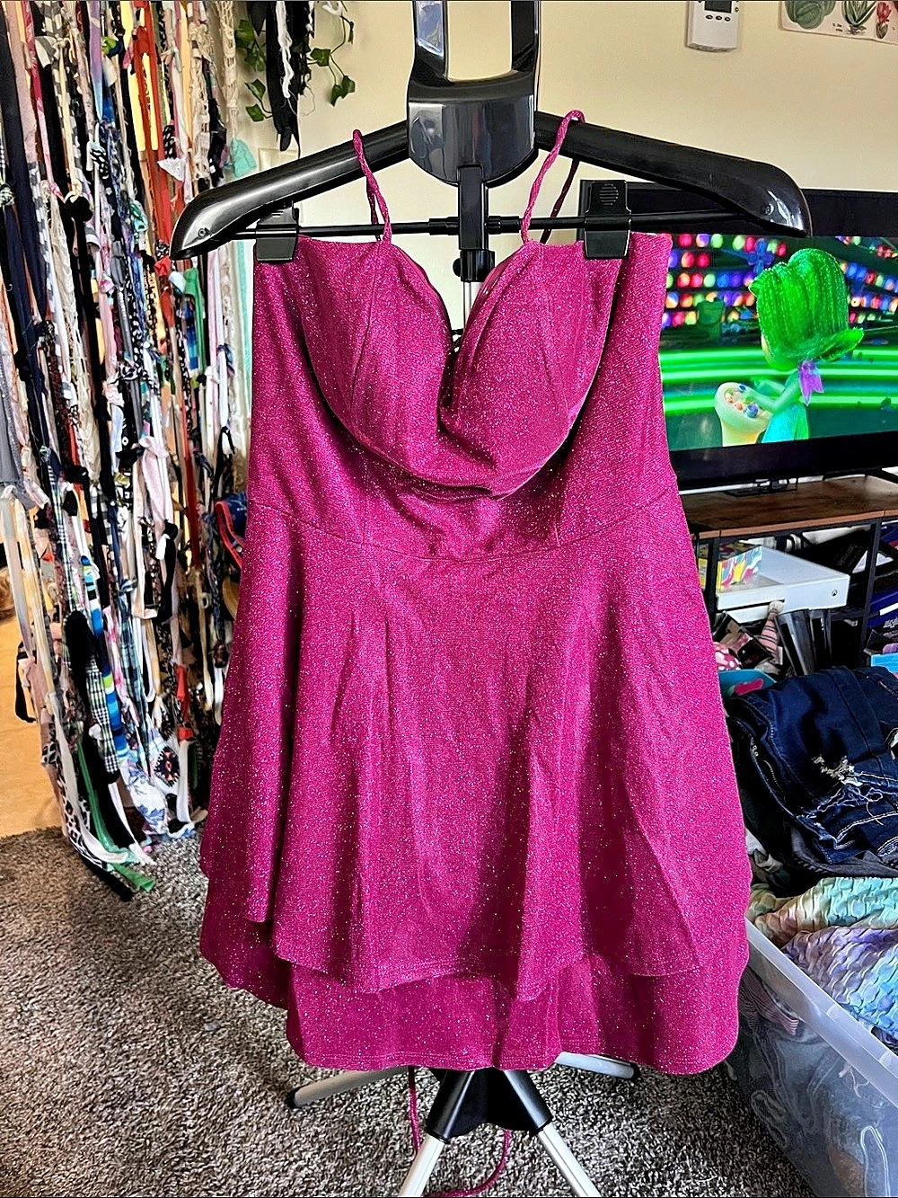 City Vibe Sparkly Lace-Up Mini Dress in Pink Size 13